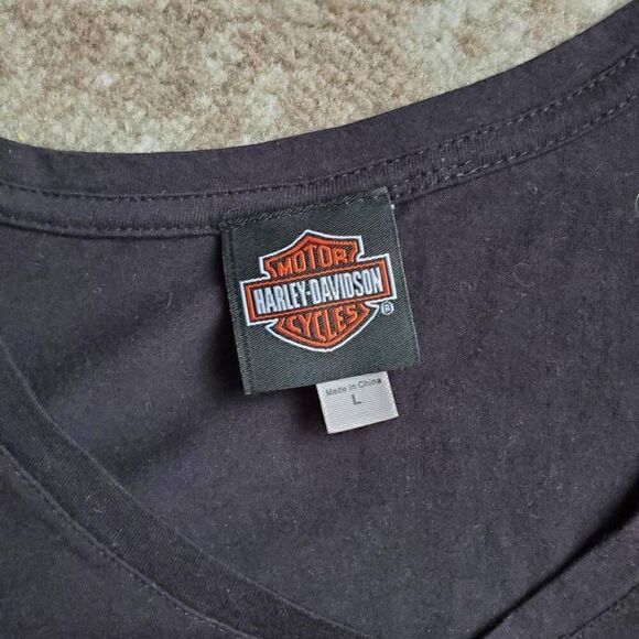 Harley-Davidson Guns And Roses South Bend Black Tshirt Womens SZ L - Picture 2 of 6